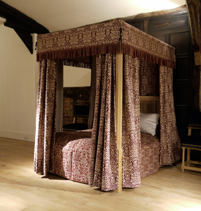 Four poster bed with Renaissance Textiles material